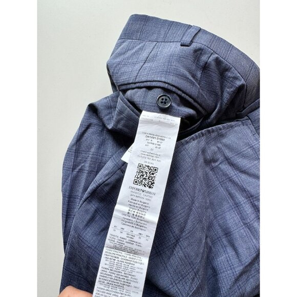 EMPORIO ARMANI Dark Blue Check 100% Wool Trousers Dress Pants, Size 54 - Picture 10 of 13
